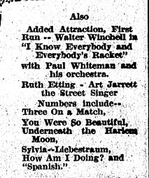 Music numbers from I Know Everybody and Everybody's Racket 1933